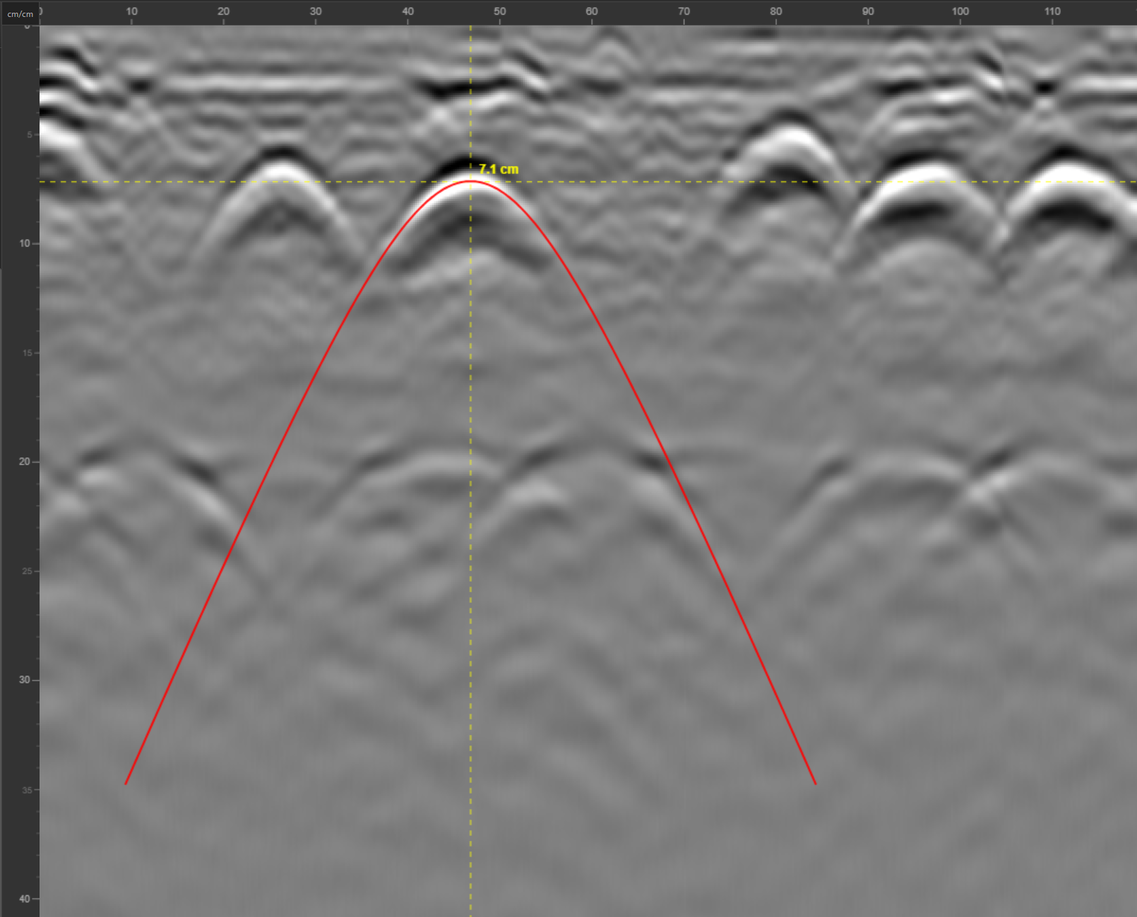 Ajustement d'hyperboles - GPR Viewer Pro